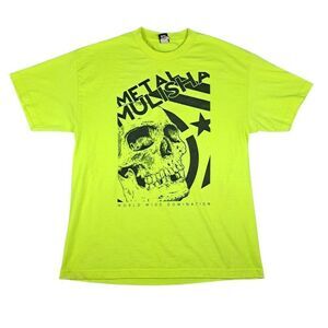 Vintage Y2K Metal Mulisha T-Shirt Mens XL Neon Green Skull Grunge Skater
